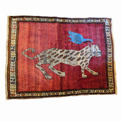 162 x 130 cm Animal Design Qashqai Tribal Red Lion Rug - Rugoutlet