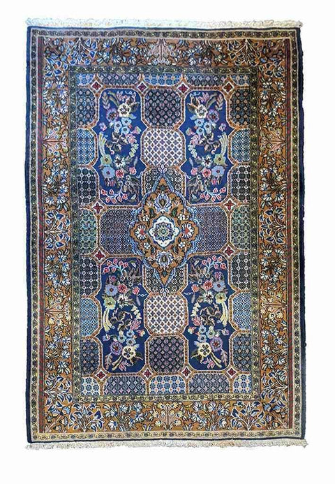 167 x 109 cm Persian Qum Traditional Gold Rug - Rugoutlet