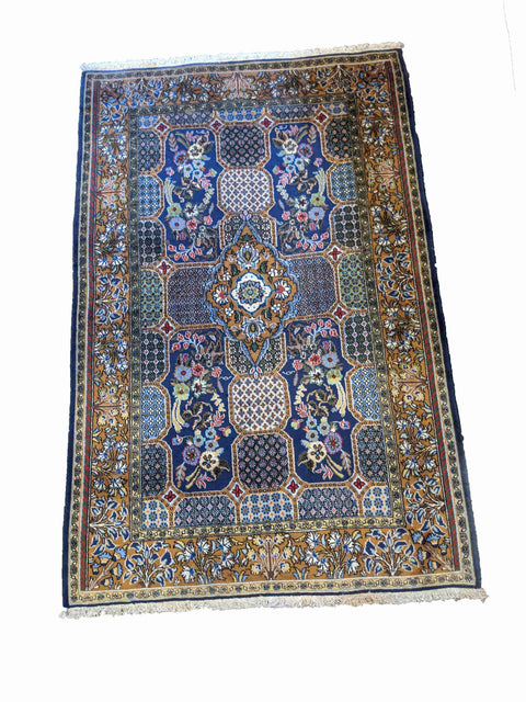 167 x 109 cm Persian Qum Traditional Gold Rug - Rugoutlet
