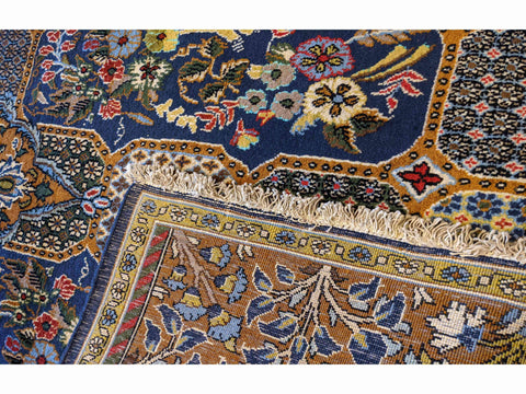 167 x 109 cm Persian Qum Traditional Gold Rug - Rugoutlet