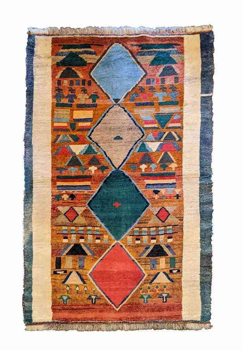 170 x 100 cm Nomadic Persian Gabbeh Tribal Orange Rug - Rugoutlet