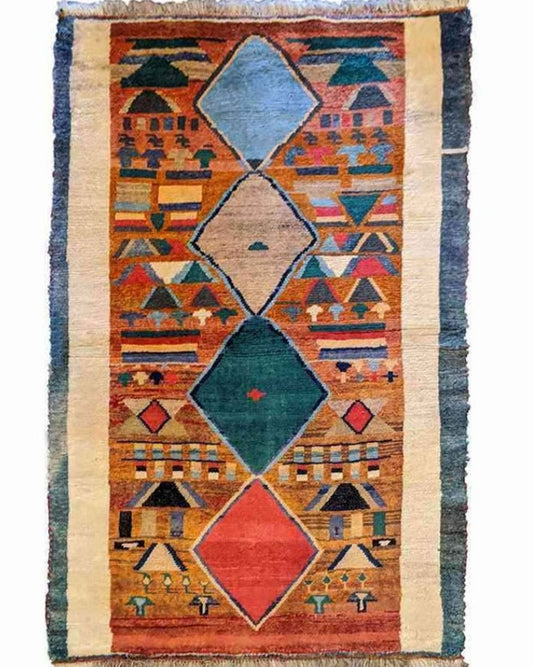 170 x 100 cm Nomadic Persian Gabbeh Tribal Orange Rug - Rugoutlet