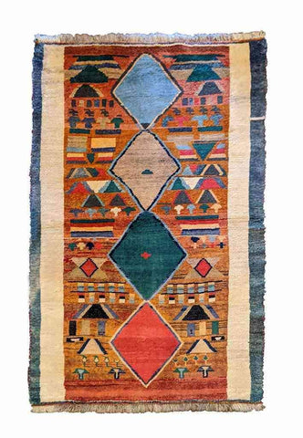 170 x 100 cm Nomadic Persian Gabbeh Tribal Orange Rug - Rugoutlet