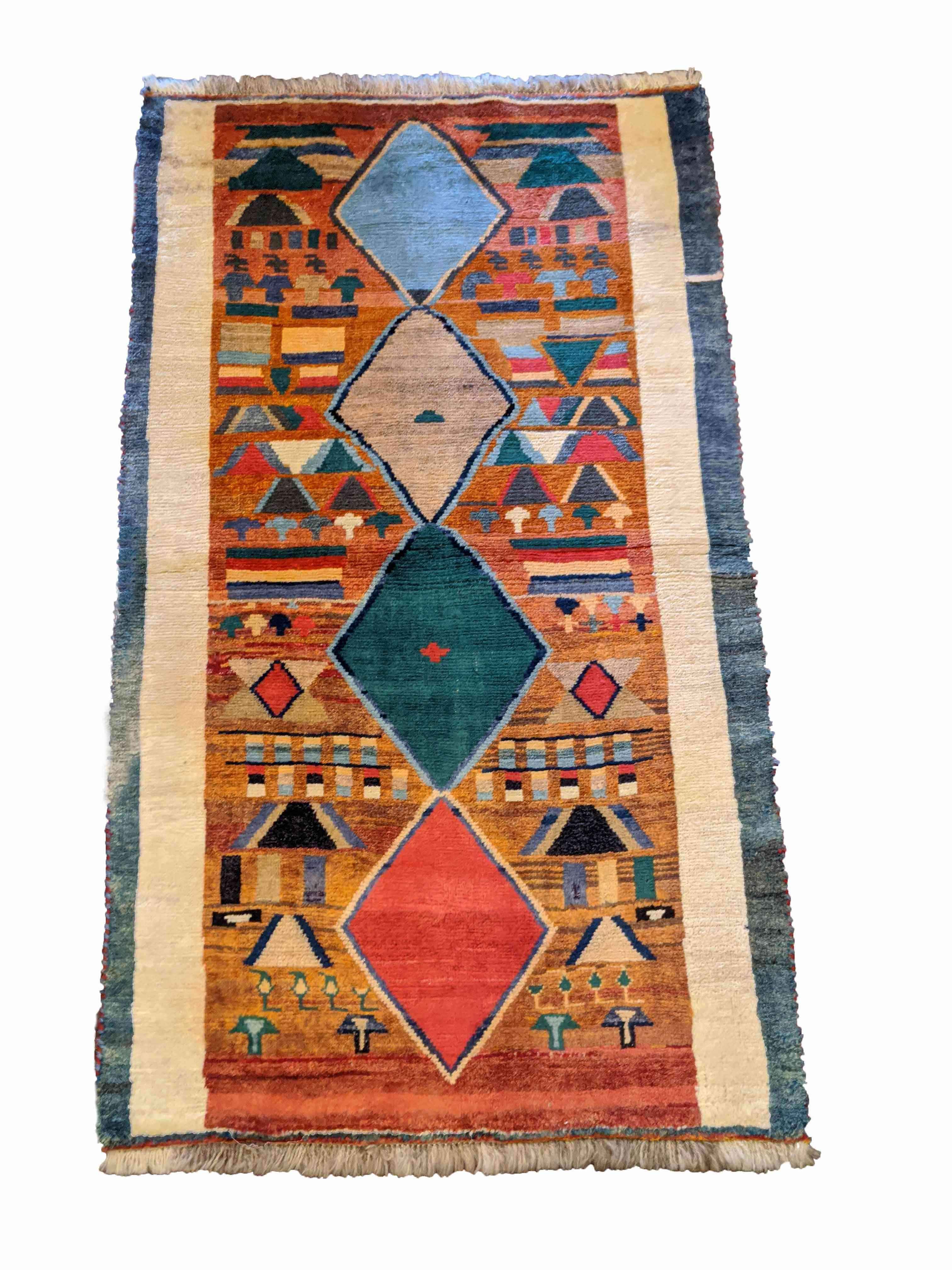 170 x 100 cm Nomadic Persian Gabbeh Tribal Orange Rug - Rugmaster