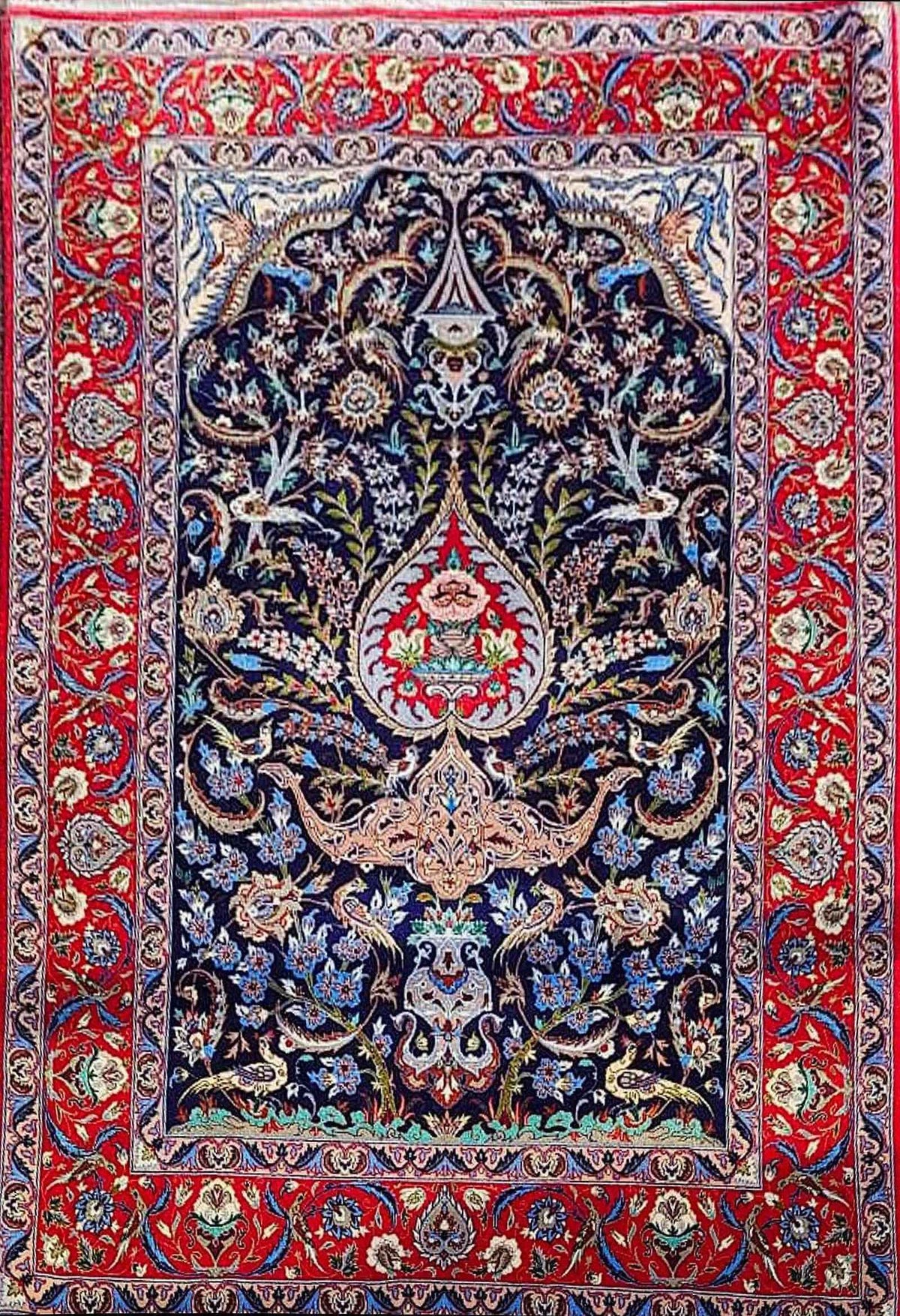 170 x 110 cm Fine Persian Isfahan Traditional Red Rug - Rugoutlet