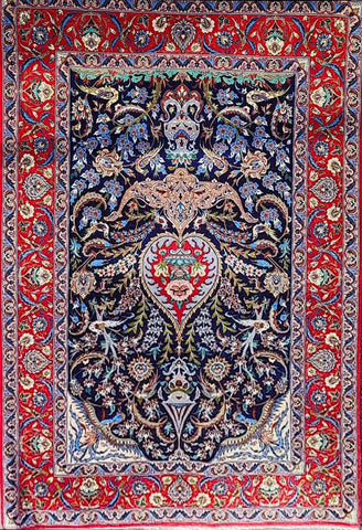 170 x 110 cm Fine Persian Isfahan Traditional Red Rug - Rugoutlet