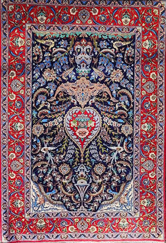 170 x 110 cm Fine Persian Isfahan Traditional Red Rug - Rugoutlet
