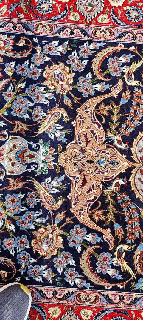 170 x 110 cm Fine Persian Isfahan Traditional Red Rug - Rugoutlet