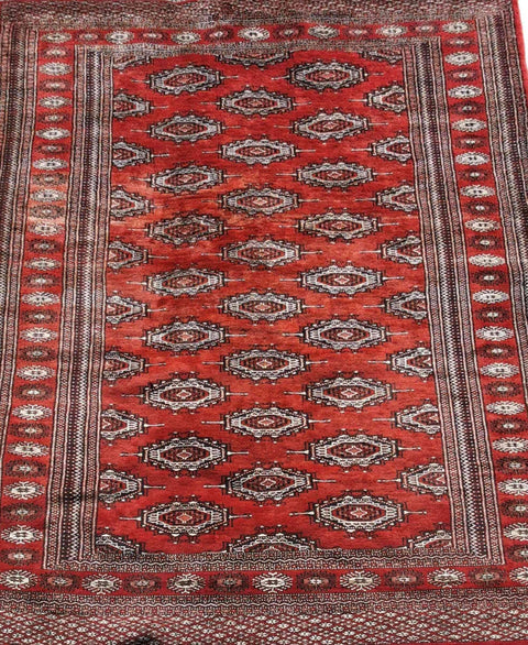 170 x 120 cm Bukhara silk & wool Geometric Red Rug - Rugoutlet