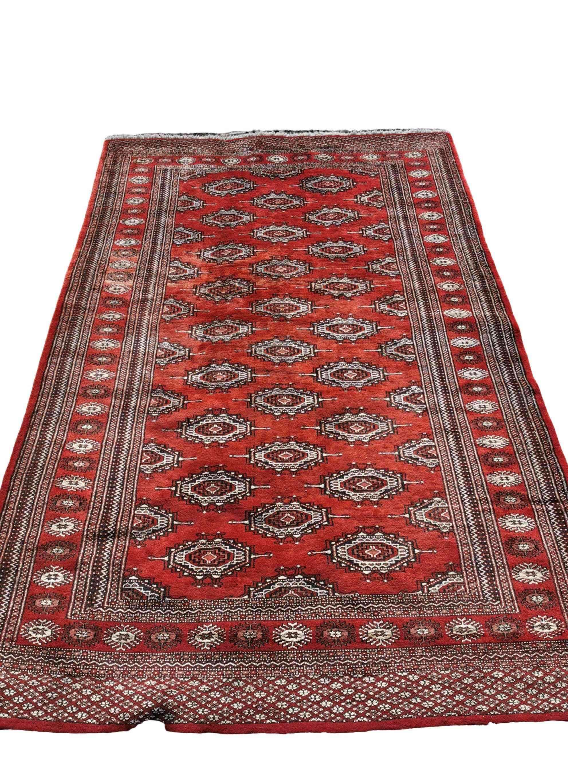 170 x 120 cm Bukhara silk & wool Geometric Red Rug - Rugmaster