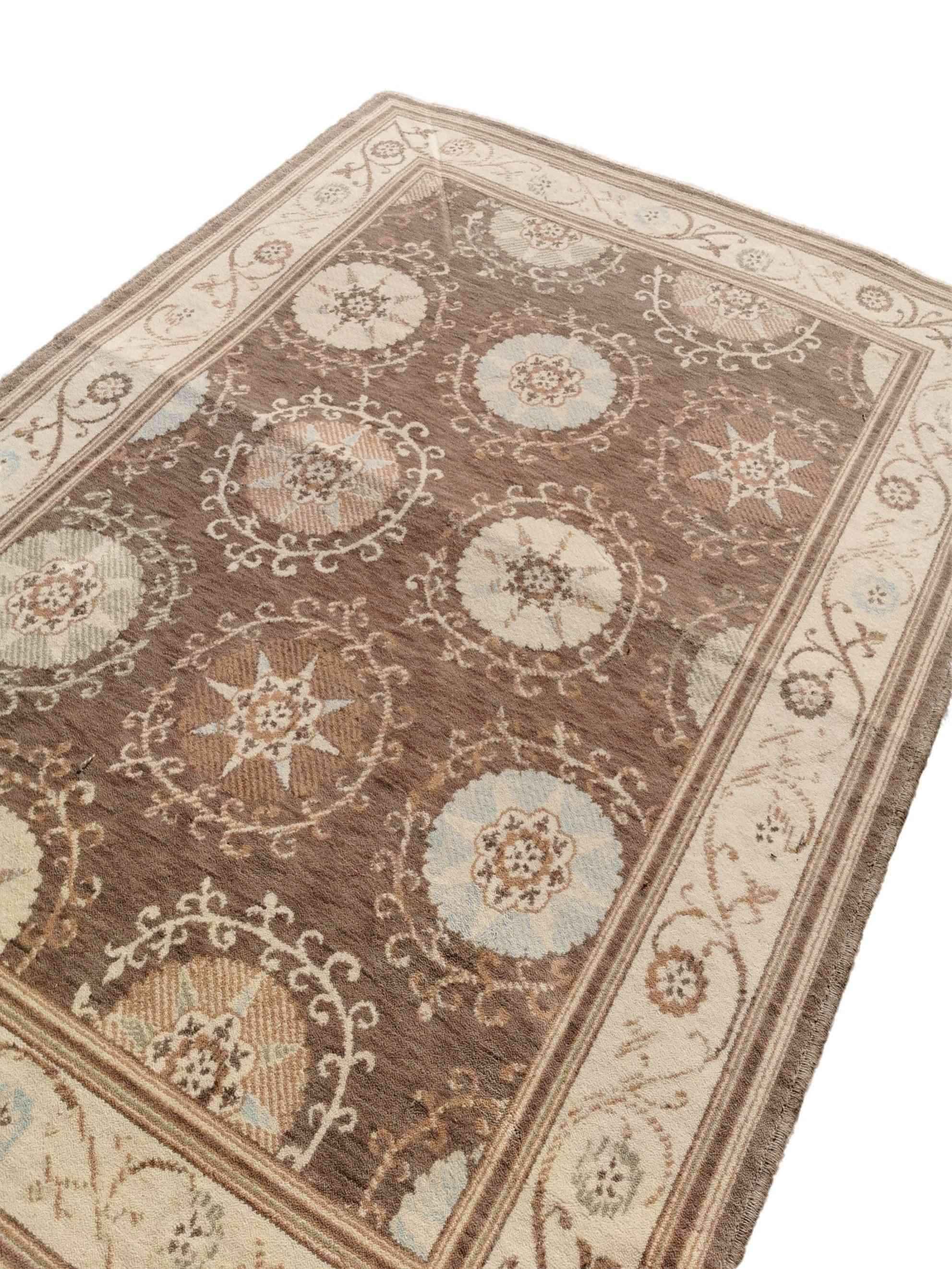 170 x 120 cm Powerloom Kashan Traditional Brown Rug - Rugoutlet