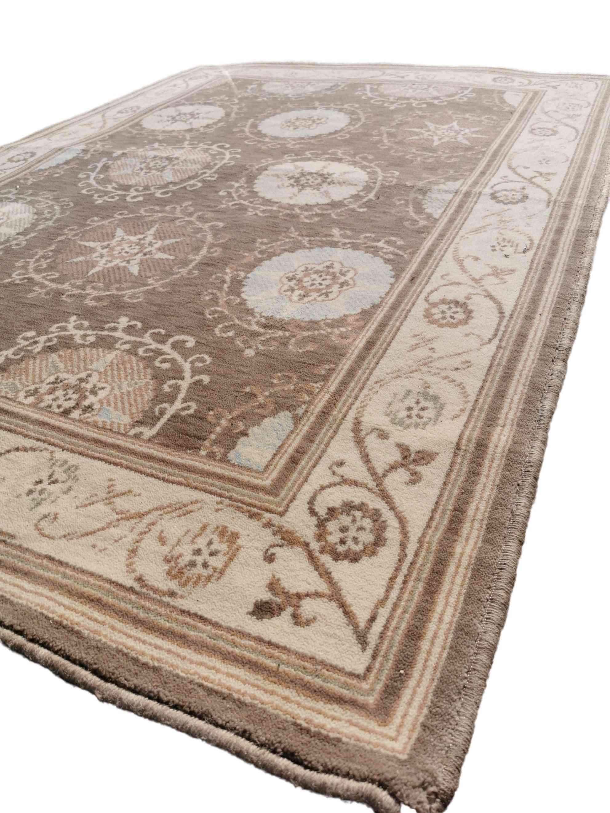 170 x 120 cm Powerloom Kashan Traditional Brown Rug - Rugmaster