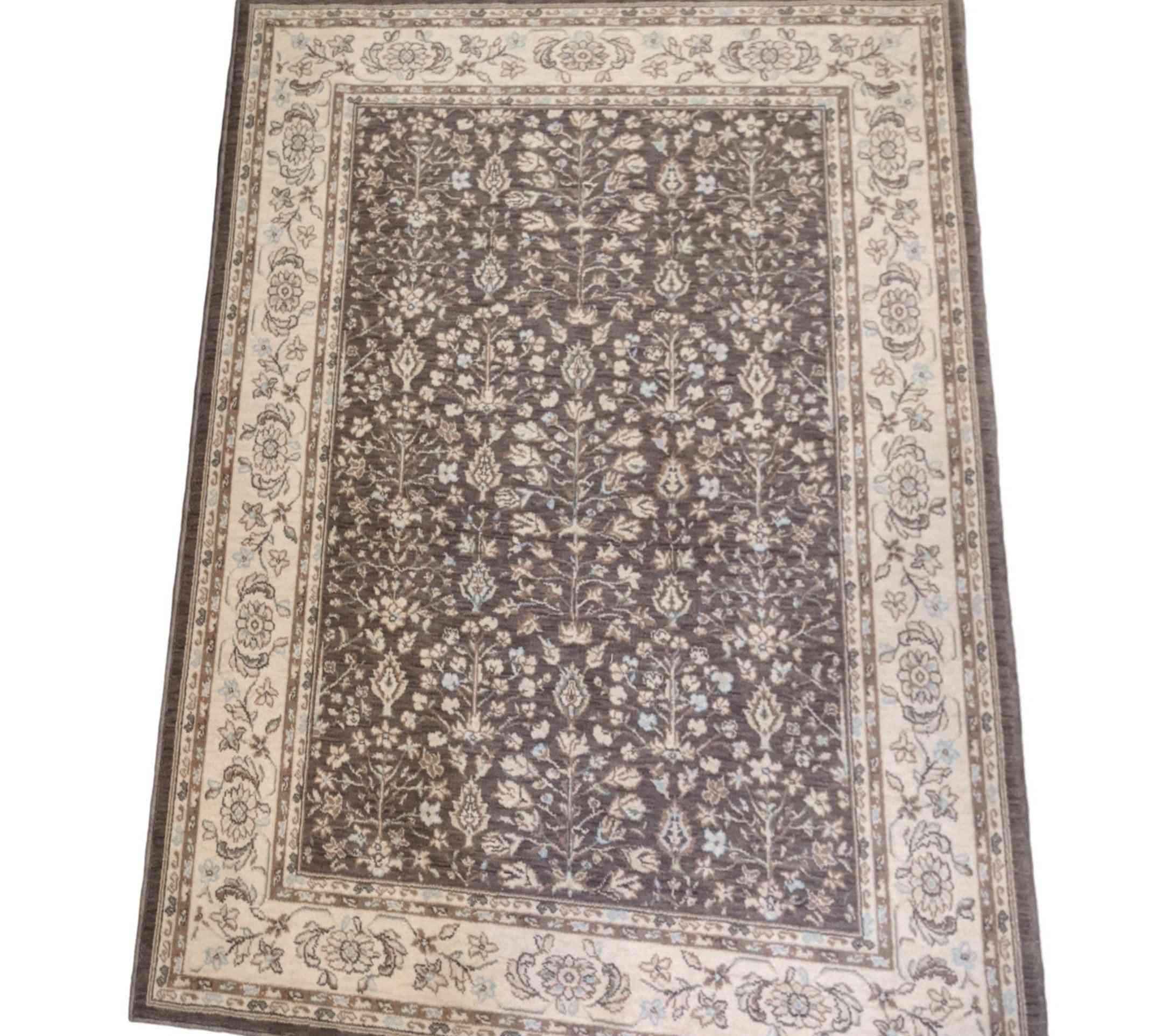 170 x 123 cm Powerloom Kashan Traditional Tan Rug - Rugoutlet