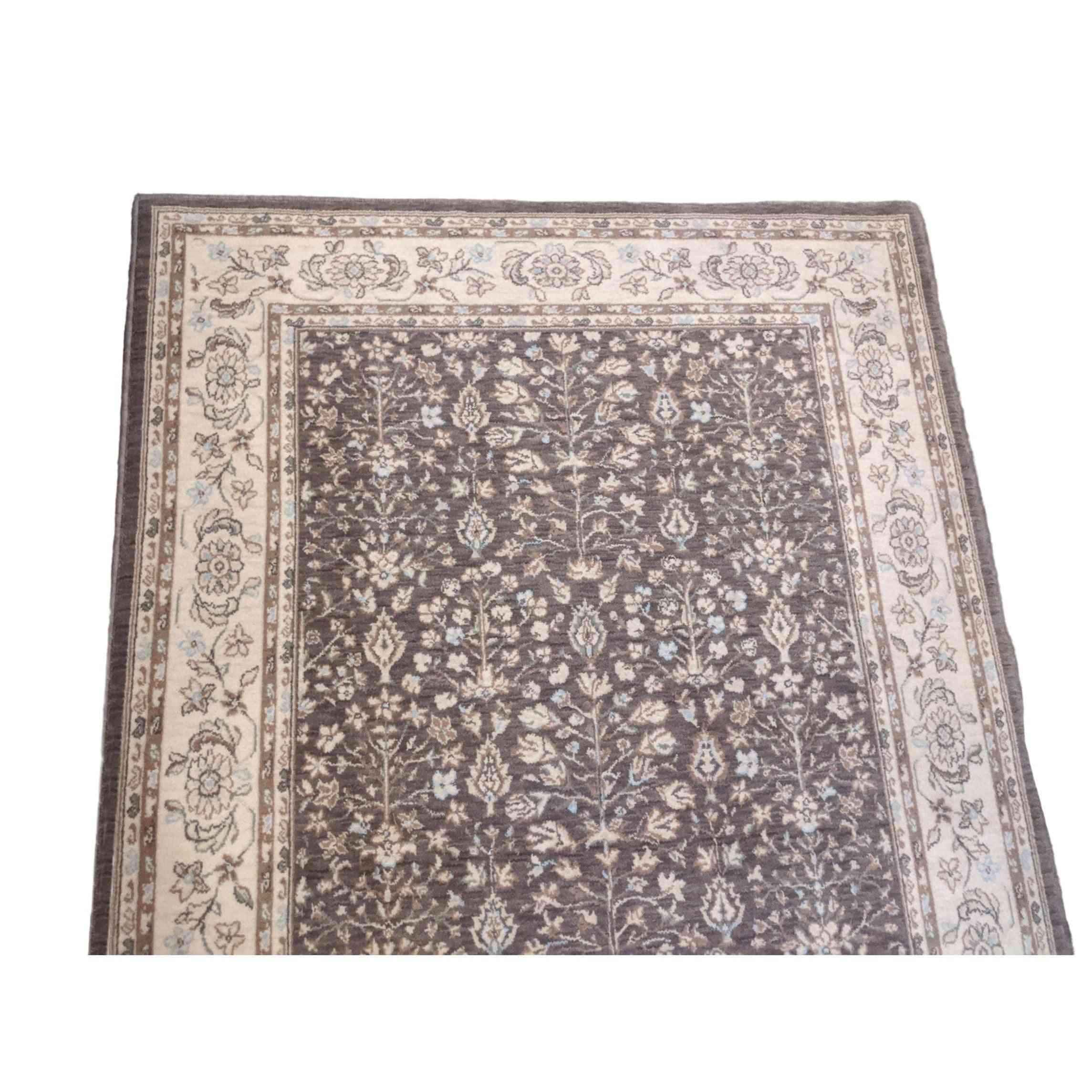 170 x 123 cm Powerloom Kashan Traditional Tan Rug - Rugoutlet