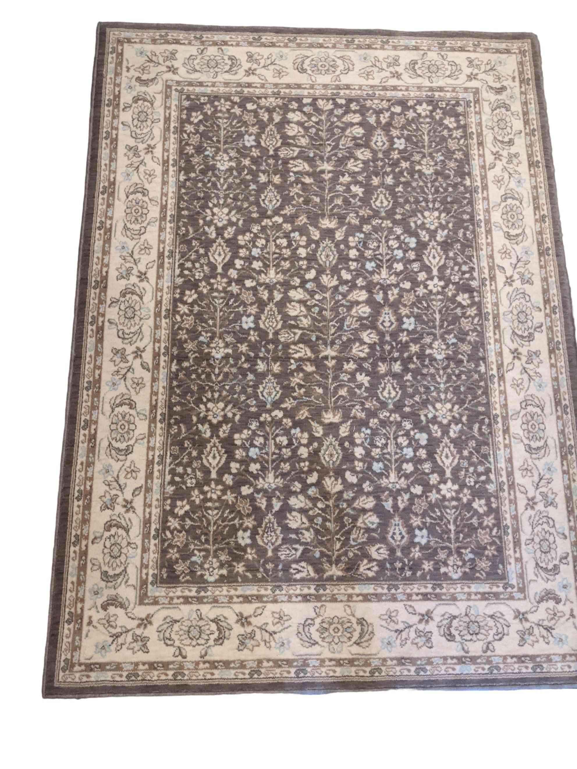 170 x 123 cm Powerloom Kashan Traditional Tan Rug - Rugoutlet