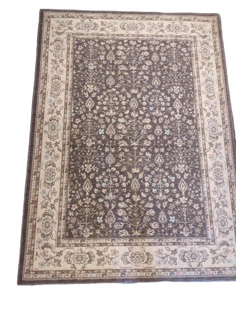 170 x 123 cm Powerloom Kashan Traditional Tan Rug - Rugmaster