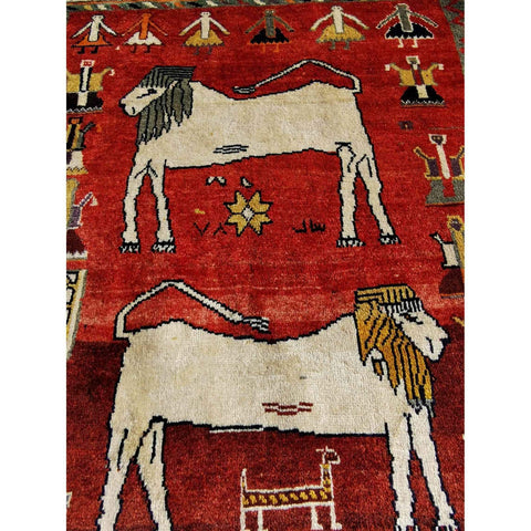 171 x 115 cm Persian Shiraz Qashqai Tribal Lion Design Red Rug - Rugmaster