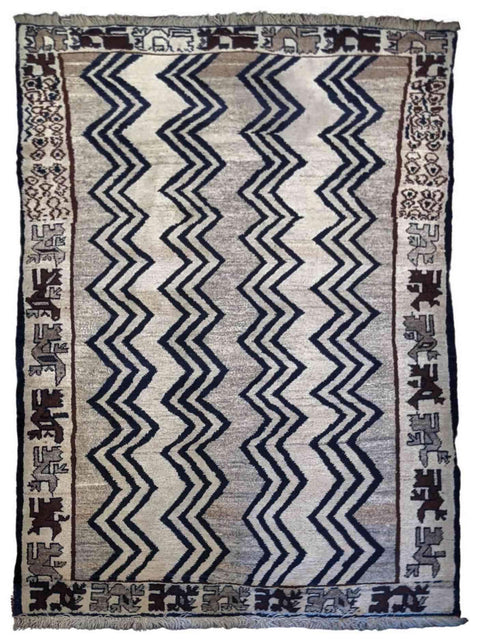 172 x 108 cm Qashqai Persian Tribal Grey Rug - Rugoutlet