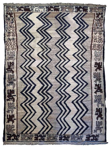 172 x 108 cm Qashqai Persian Tribal Grey Rug - Rugoutlet