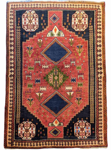 175 x 128 cm Qashqai Tribal Orange Rug - Rugoutlet