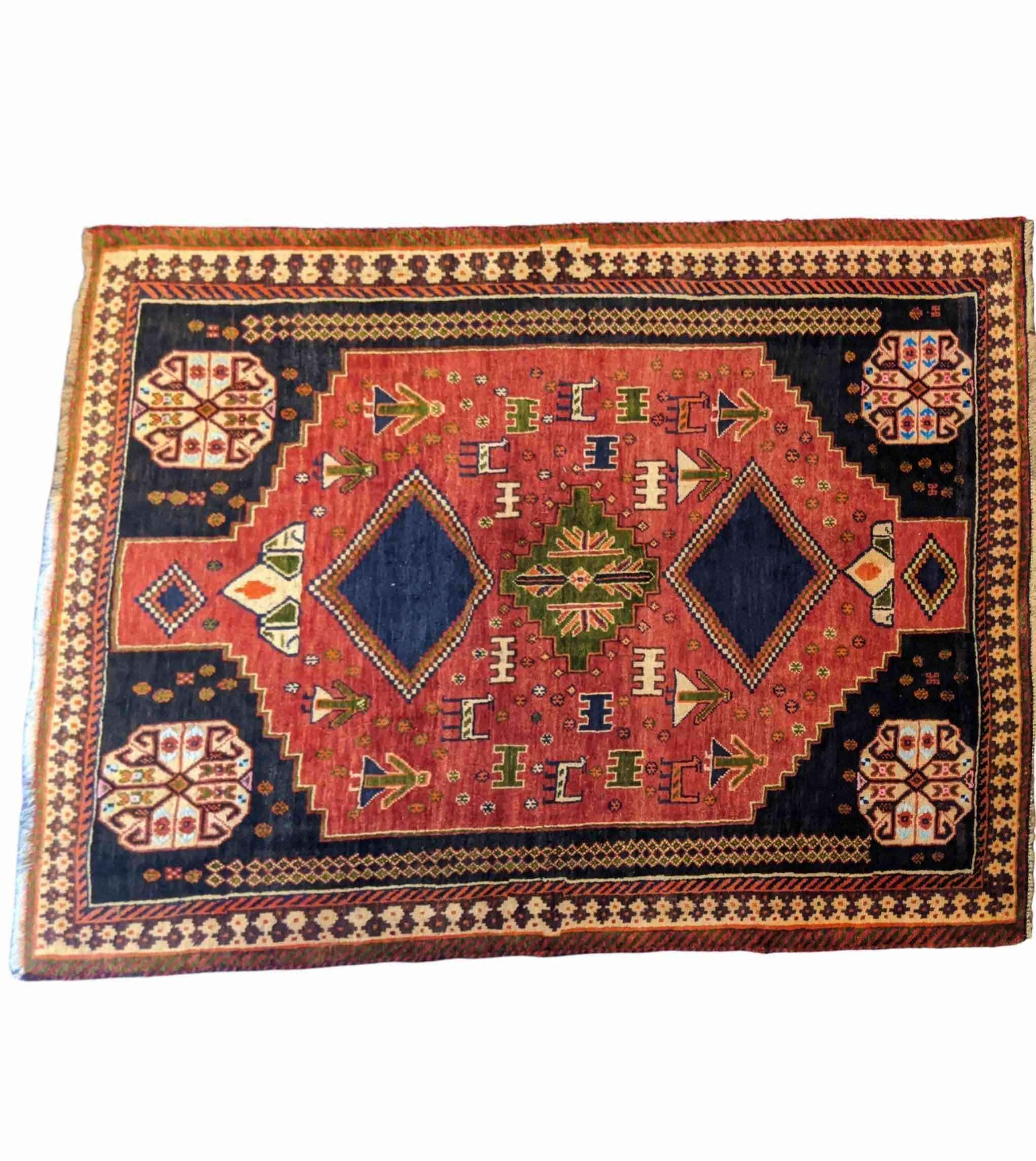 175 x 128 cm Qashqai Tribal Orange Rug - Rugmaster