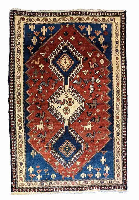 180 x 105 cm yalameh Nomadic Shiraz Tribal Blue Rug - Rugoutlet