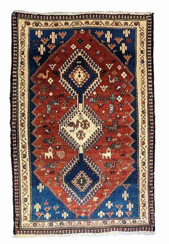 180 x 105 cm yalameh Nomadic Shiraz Tribal Blue Rug - Rugoutlet