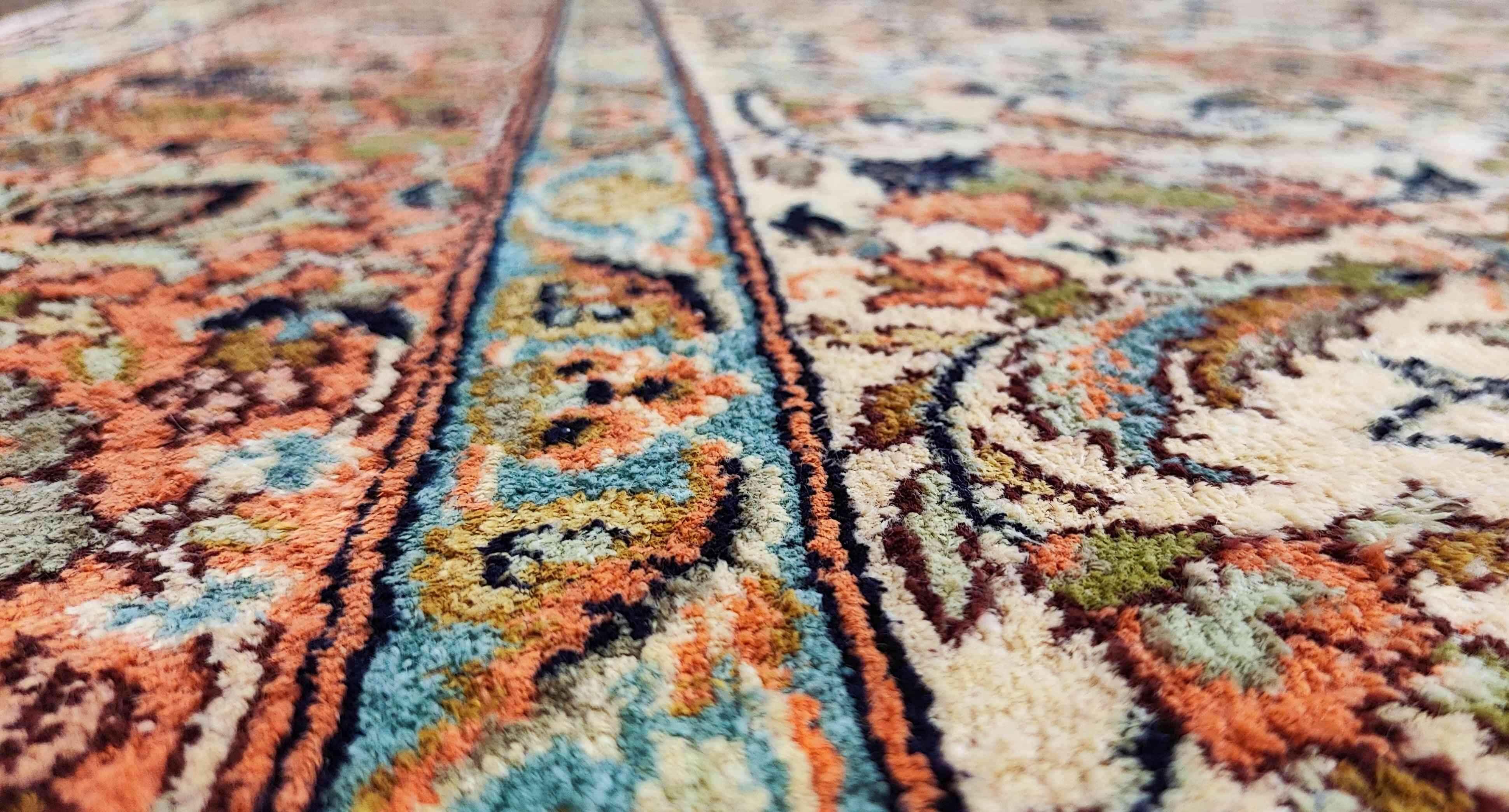 180 x 122 cm Kashmir Silk Orange White Pattern Traditional White Rug - Rugoutlet