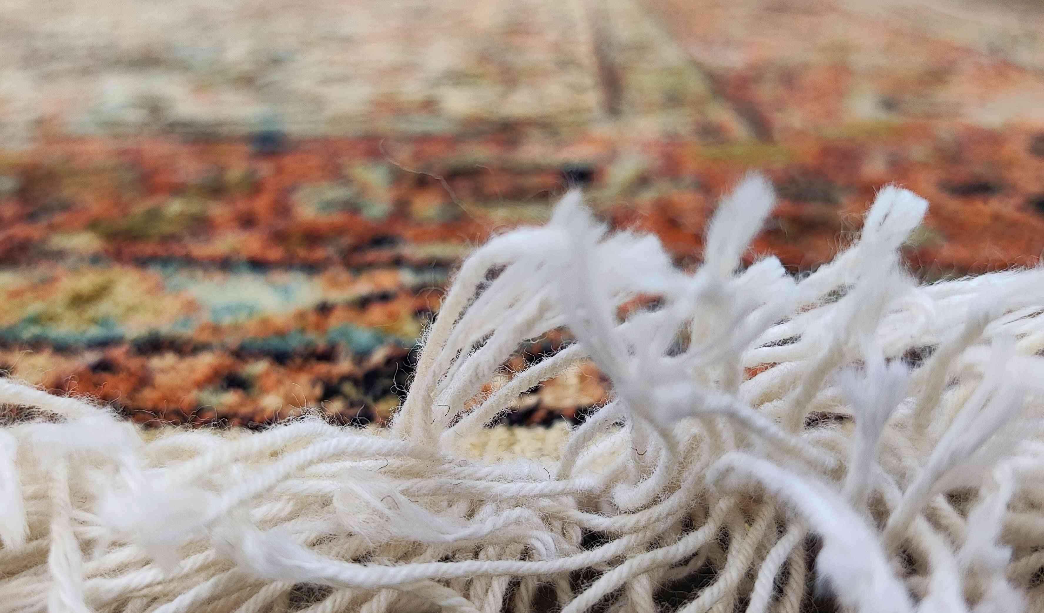 180 x 122 cm Kashmir Silk Orange White Pattern Traditional White Rug - Rugoutlet