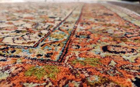 180 x 122 cm Kashmir Silk Orange White Pattern Traditional White Rug - Rugoutlet