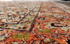 180 x 122 cm Kashmir Silk Orange White Pattern Traditional White Rug - Rugoutlet