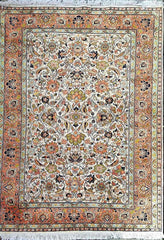 180 x 122 cm Kashmir Silk Orange White Pattern Traditional White Rug - Rugoutlet