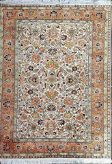 180 x 122 cm Kashmir Silk Orange White Pattern Traditional White Rug - Rugoutlet