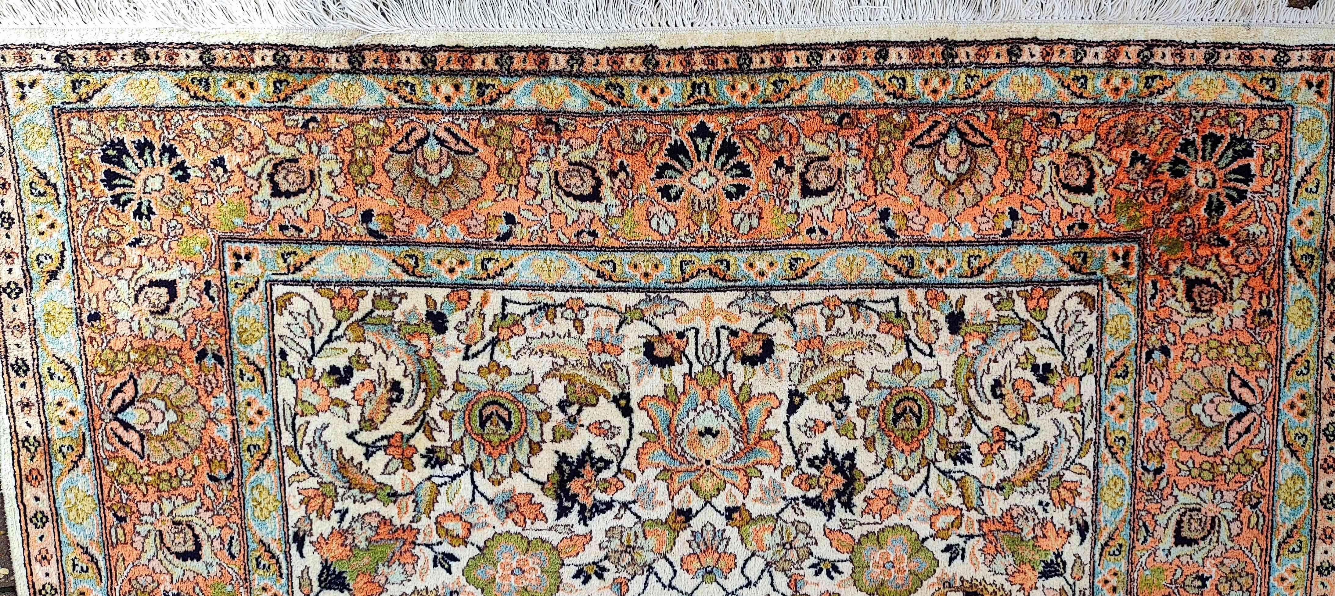 180 x 122 cm Kashmir Silk Orange White Pattern Traditional White Rug - Rugoutlet