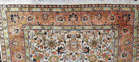 180 x 122 cm Kashmir Silk Orange White Pattern Traditional White Rug - Rugoutlet