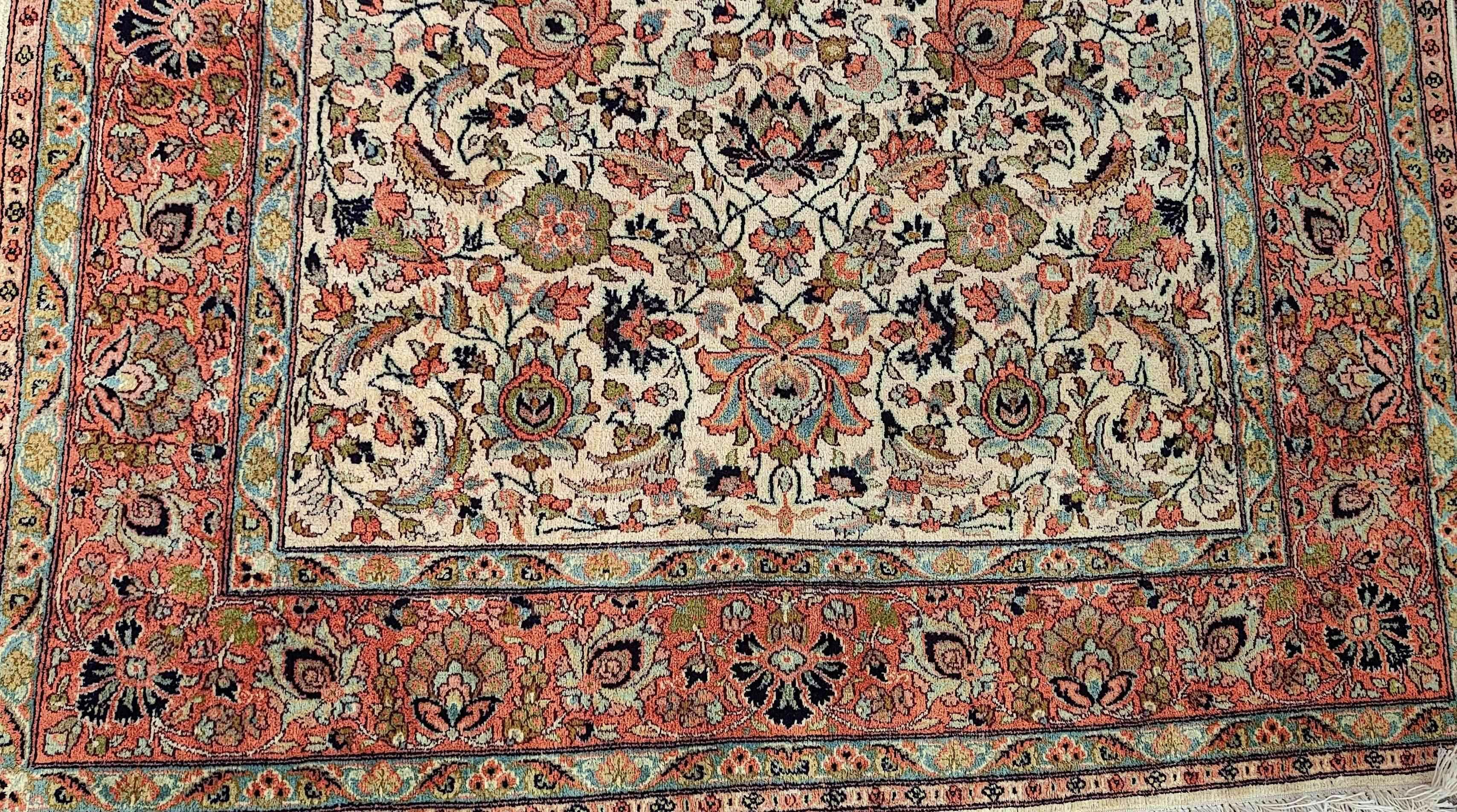 180 x 122 cm Kashmir Silk Orange White Pattern Traditional White Rug - Rugoutlet
