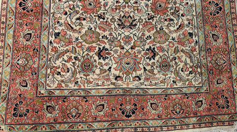 180 x 122 cm Kashmir Silk Orange White Pattern Traditional White Rug - Rugoutlet