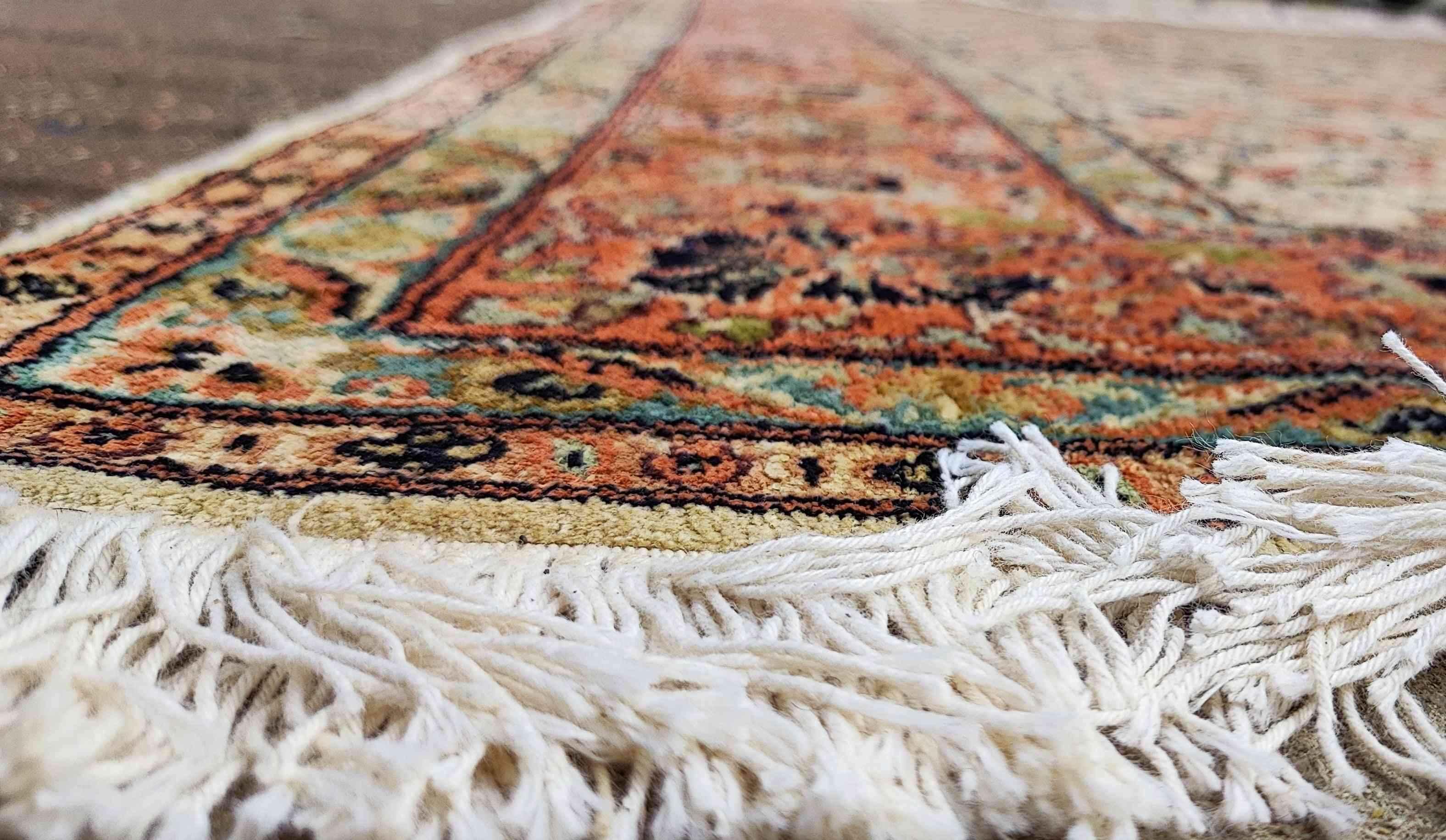 180 x 122 cm Kashmir Silk Orange White Pattern Traditional White Rug - Rugoutlet