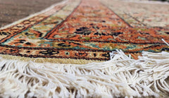 180 x 122 cm Kashmir Silk Orange White Pattern Traditional White Rug - Rugoutlet