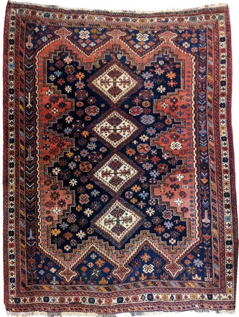 180 x 145 cm Old Qashqai Traditional Orange Rug - Rugoutlet