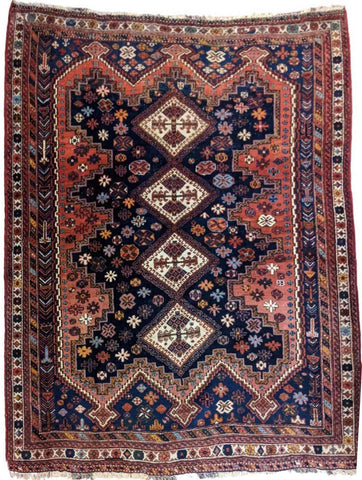180 x 145 cm Old Qashqai Traditional Orange Rug - Rugoutlet