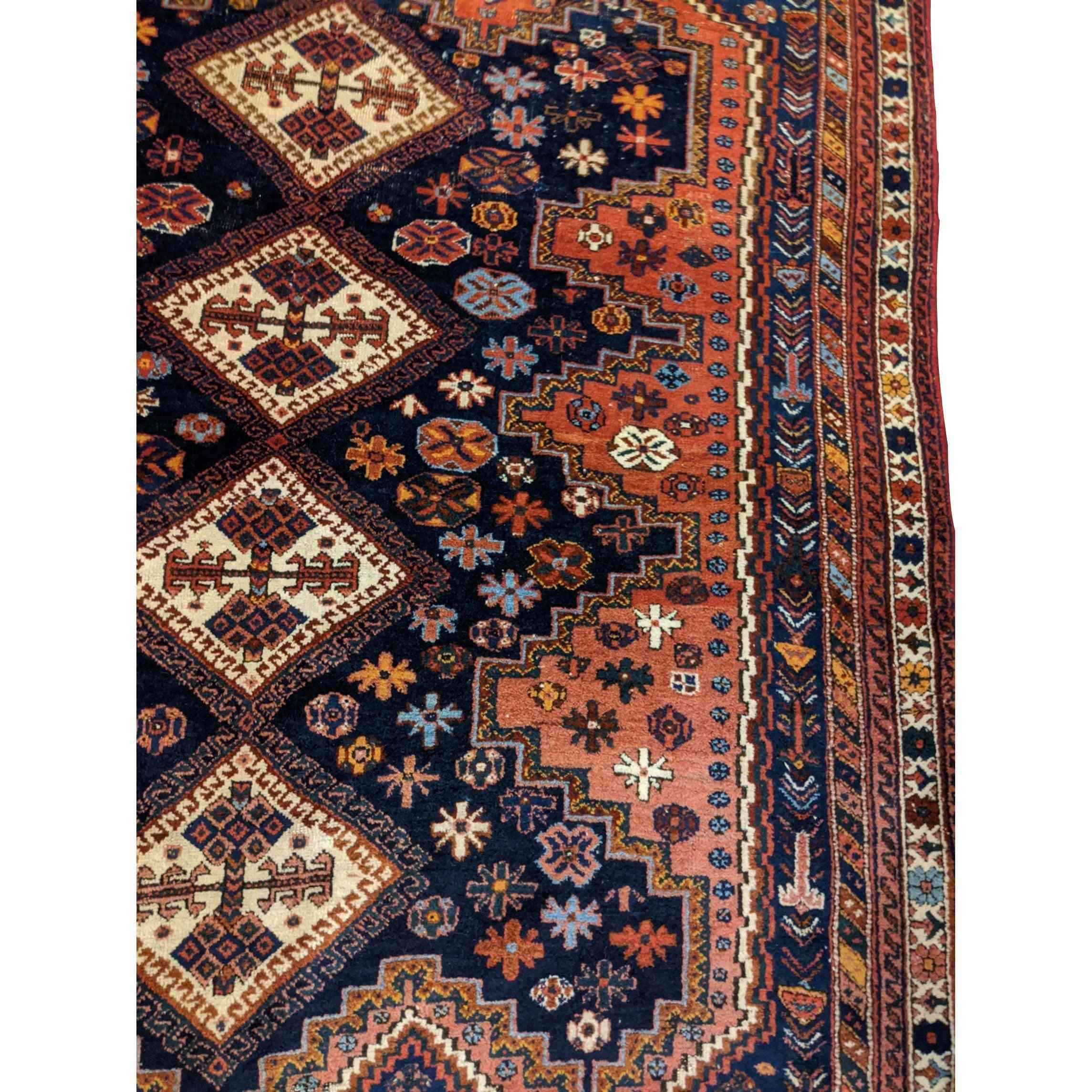 180 x 145 cm Old Qashqai Traditional Orange Rug - Rugmaster