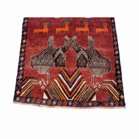 182 x 122 cm Qashqai Tribal Red Lion Rug - Rugoutlet