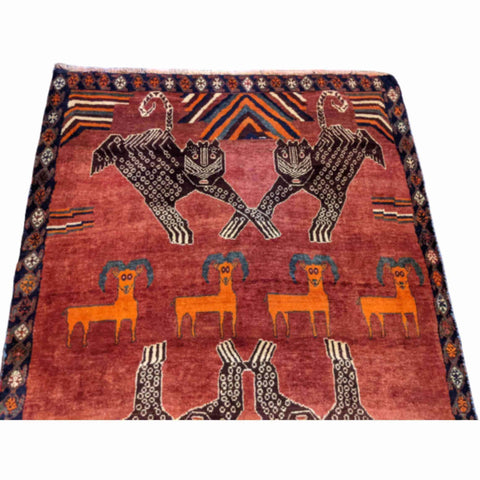 182 x 122 cm Qashqai Tribal Red Lion Rug - Rugoutlet