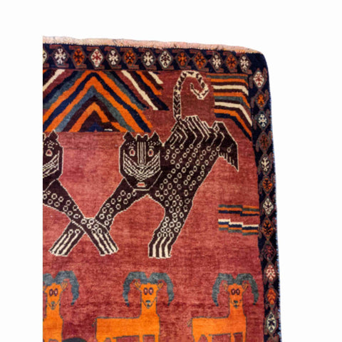 182 x 122 cm Qashqai Tribal Red Lion Rug - Rugoutlet