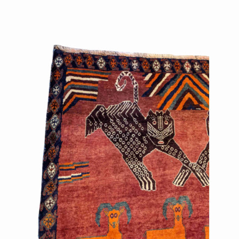 182 x 122 cm Qashqai Tribal Red Lion Rug - Rugoutlet