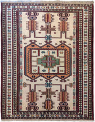 182 x 125 cm Persian Baluch Geometric White Rug - Rugmaster