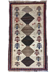 182 x 92 cm Qashqai Persian Tribal White Rug - Rugmaster