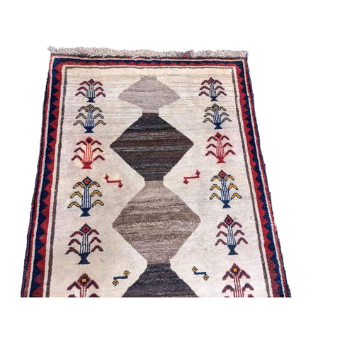 182 x 92 cm Qashqai Persian Tribal White Rug - Rugmaster