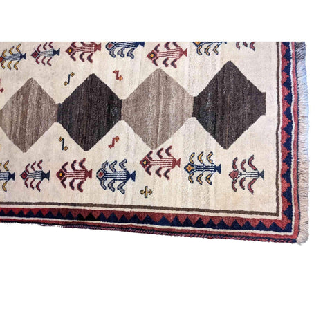 182 x 92 cm Qashqai Persian Tribal White Rug - Rugmaster